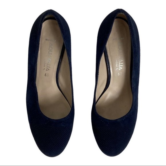 Aquatalia Blue Suede Studded Block Heel Pumps Size 6.5 Marvin K Beaded Platform - Picture 9 of 10